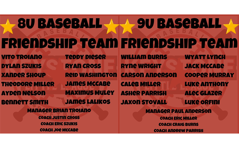 8U and 9U KLL Baseball Friendship Teams